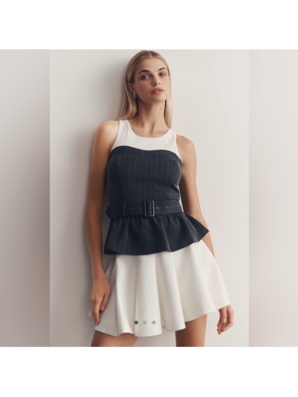 Anthropologie Charcoal Gray and White Peplum Tank Top